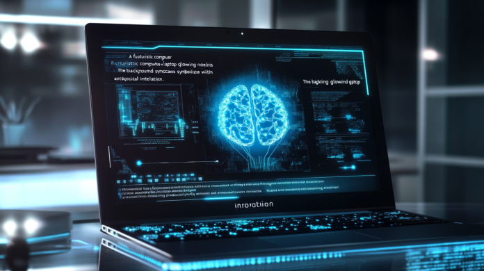 Imagem gerada por Inteligência Artificial que representa um laptop futurista