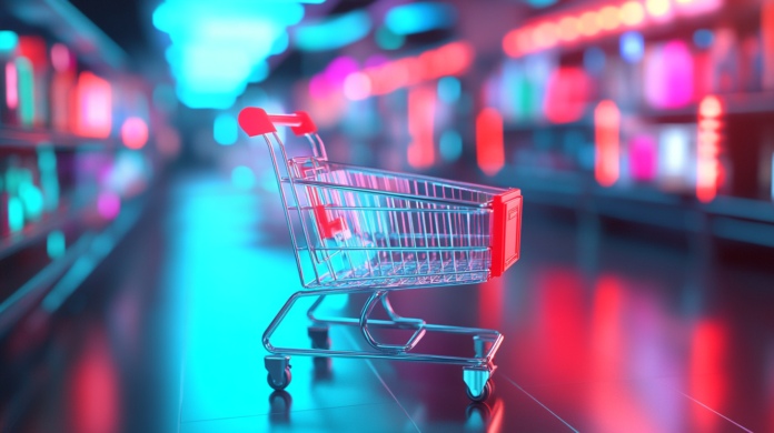 Fotografia hiper-realista de um cenário de compra segura no e-commerce em 2025, com interface moderna, autenticação biométrica e elementos que destacam inovação e proteção de dados.