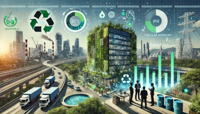 Sustentabilidade corporativa em 2025 com foco em eficiência operacional, economia circular, segurança no trabalho e inovação ambiental estratégica.