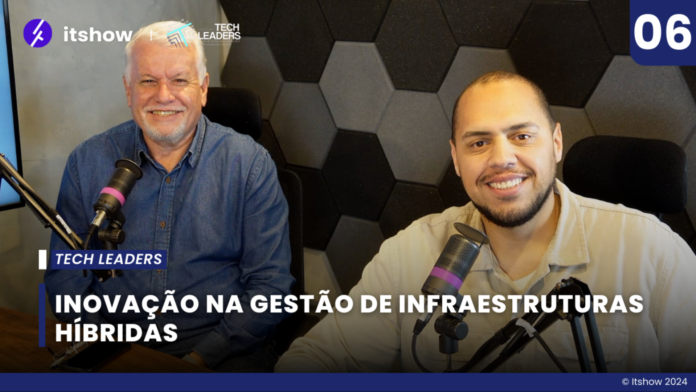 Profissionais da Confraria Tech Leaders discutindo inovação em podcast.