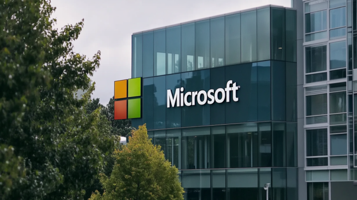 Imagem do prédio da Microsoft do lado de fora reforçando as ações de Inteligência Artificial