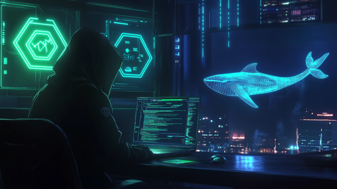 Cibercriminosos em um ambiente escuro, usando DeepSeek e Qwen para desenvolver malware e fraudes, destacando os riscos da cibersegurança.