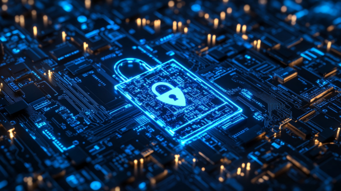 Imagem realista de um especialista em cibersegurança empresarial monitorando ameaças digitais em um escritório moderno. Múltiplas telas exibem sistemas de proteção e firewalls ativos, destacando a importância da segurança da informação no ambiente corporativo.