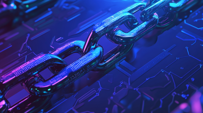 Ilustração de uma cadeia de suprimentos digital com elo rompido, representando vulnerabilidade cibernética em sistemas interconectados.