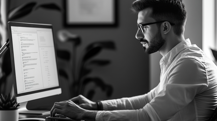 Gestão de TI em empresa de contabilidade trabalhando no computador