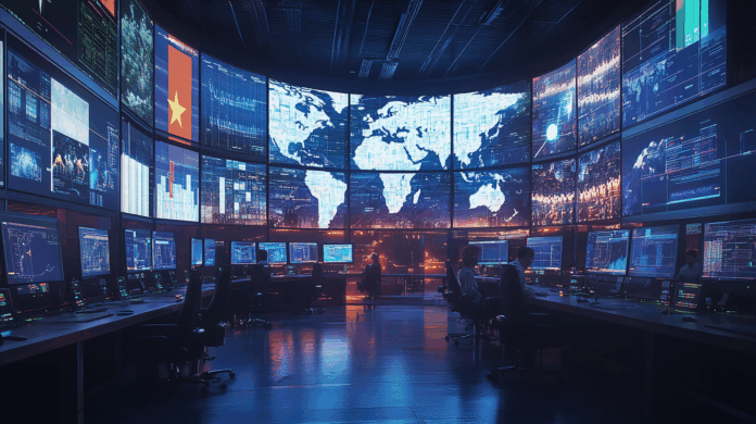 6GHz em foco: sala de controle global mostra a divisão do espectro entre Wi-Fi e 5G com destaque para disputas entre EUA, China, Brasil e Europa.
