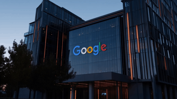 Fachada do prédio do Google ilustrando o anúncio dos novos recursos de inteligência artificial no Gmail durante o evento Google I/O 2025.