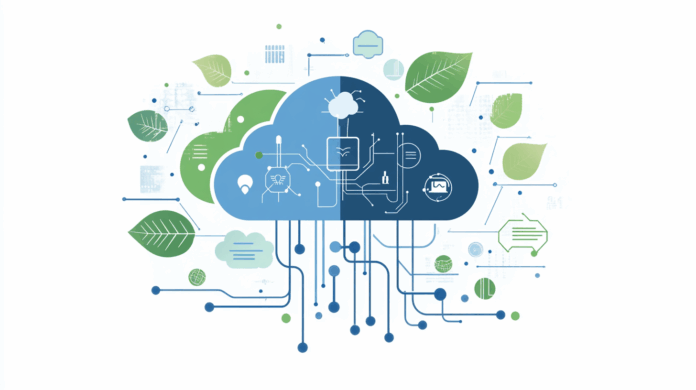 Ilustração representando o futuro da nuvem com elementos de inteligência artificial, multicloud, sustentabilidade e soberania digital.