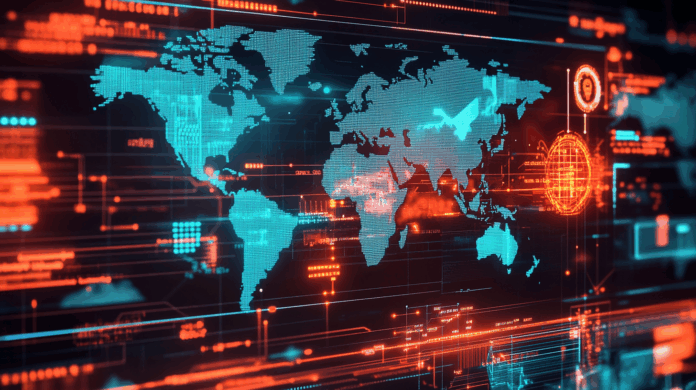 Brasil em mapa de ciberameaças com destaque para ataques de malware e impacto nos setores críticos, como financeiro, saúde e governo.