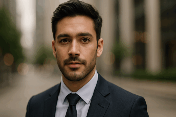 Homem jovem executivo representando diversidade etária no ambiente corporativo.