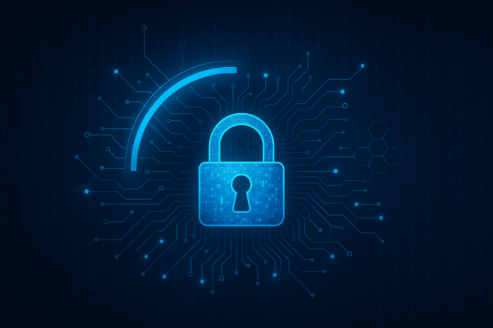 Representação digital de proteção contra ameaças cibernéticas, com elementos visuais de segurança da informação e tecnologia avançada.