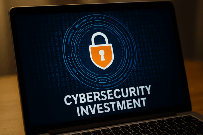 Tela de computador exibindo uma análise de investimentos projetados em cibersegurança no Brasil até 2028.