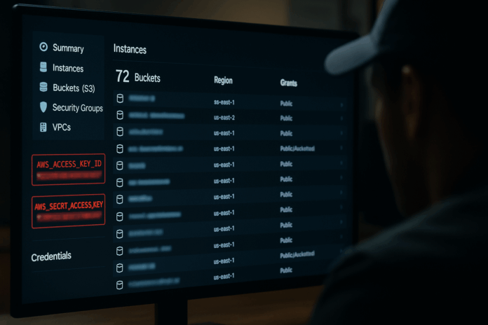 Imagem realista de uma tela de computador exibindo um ataque cibernético, com dados sendo acessados de forma não autorizada, representando a violação de segurança em sistemas de telecomunicações.