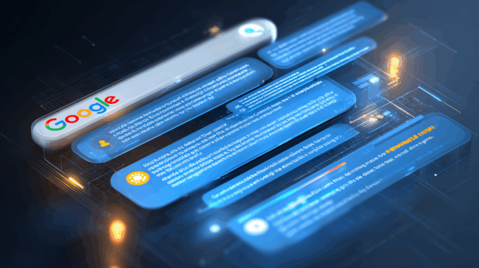 Busca do Google com Inteligência Artificial e Chatbot, destacando a interação do usuário com respostas detalhadas e personalizadas da IA.
