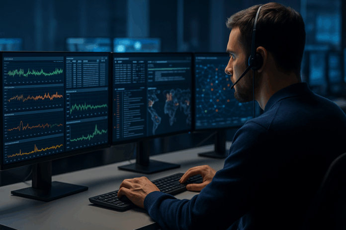 Analista de segurança monitora vulnerabilidades em tempo real durante Pentest Contínuo
